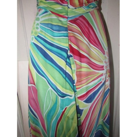 David Meister Multi Colored Print Silk With A Ruched Strapless Top Maxi Dress - Picture 11 of 12